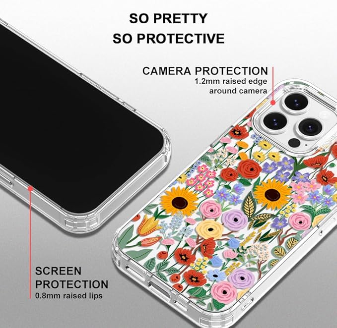 MOSNOVO Case for iPhone 14 Pro Max, [Buffertech 6.6ft Military-Grade Drop Protection] [Anti Peel Off Tech] Clear TPU Bumper Phone Case Cover Design - Blossom & Bloom