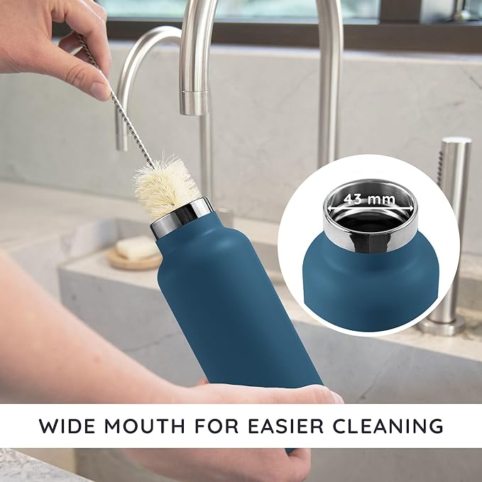 Bambaw Insulated Water Bottle 32 oz, Reusable Water Bottle Stainless Steel, For Hot & Cold Drinks, Wide Mouth for Easy Cleaning, Rust-Resistant & Durable (Aegean Blue)