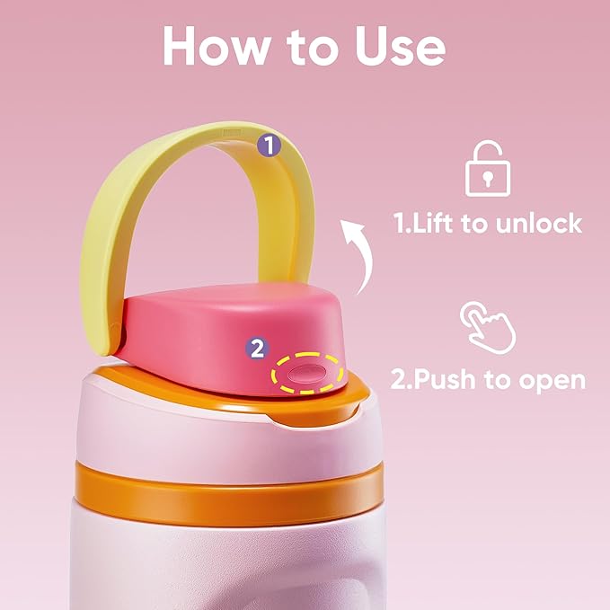 Fijinhom 16 oz Insulated Water Bottle,Stainless Steel Sports Water Bottle with Straw, Double Wall Vacuum Leak Proof, Cold for 24 Hours, BPA Free for Travel, Sport, Outdoor, Pink