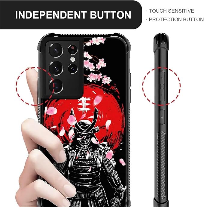 for Samsung Galaxy S21 Ultra Case, Sakura Japanese Samurai Pattern Graphic Design Girl Boy Soft Silicone Hard Acrylic Shock Protection for Samsung Galaxy S21 Ultra