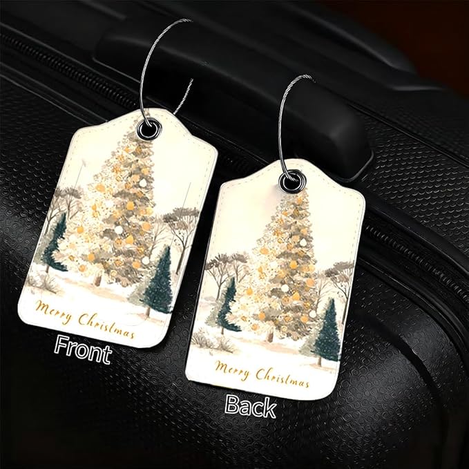 2 Pack Christmas Tree Luggage Tags for Suitcases, Festive Evergreen Travel ID Tags with Privacy Cover, PU Leather Bag Identifiers, Spring & Summer Vacation Essentials, Mother's Day