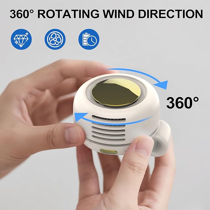TFQXA1Z Portable Silent Clip On Bladeless Fan, Rechargeable Wearable Fan - Hands-Free Waist & Neck Cooling, 3 Speeds, 6H Runtime, USB-C Fast Charge (Green)