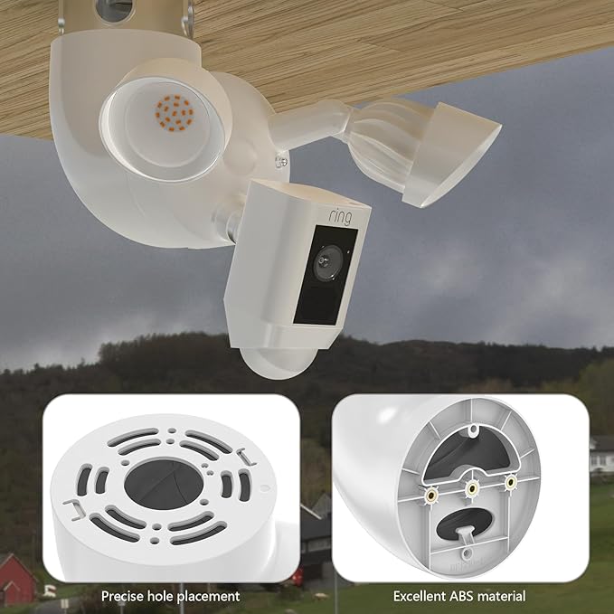 Eave Mount for Ring Floodlight Cam Wired Pro & (2nd Gen) / Plus, Ring Smart Lighting Floodlight Wired, Blink Wired Floodlight Camera, Wyze Flood Light Cameras V2/ Pro, and Roku Flood Light Cam - White
