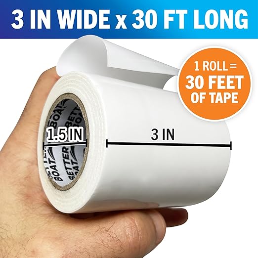Better Boat Repair Tape for Fabric and Vinyl 30ft x 3in, White Waterproof Patch Tape for RV Awning Canvas Tent Tarp Sail Canopy Boat Cover, Heavy Duty