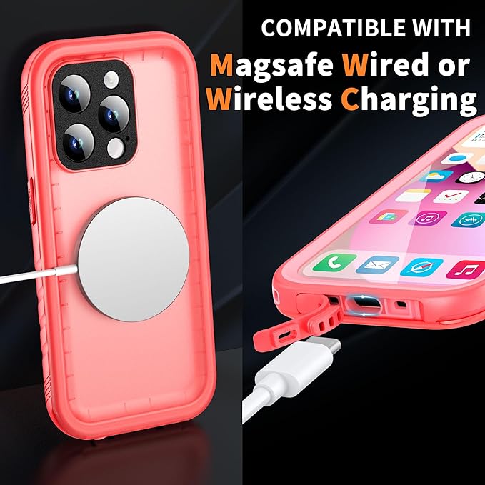 Cozycase for iPhone 15 Pro Max Waterproof Shockproof Dustproof Case - Heavy Duty/360 Full Body/Military Grade/Protective/Rugged 【8FT Drop Proof】 Built in Screen/Camera Protector with Lanyard Pink