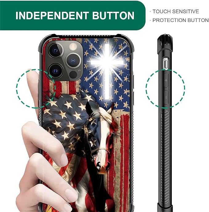 for iPhone 11 Pro Case, Red American Flag Horse Cross Pattern Made of Soft Silicone Hard Acrylic Shock Protection for iPhone 11 Pro