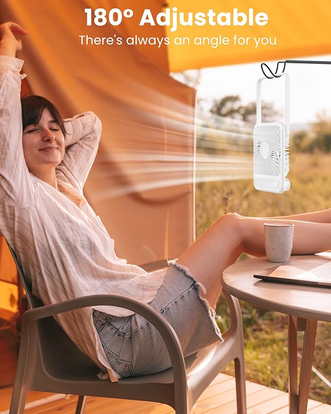 Koonie Desk Fan, Ultra Quiet 2.5-11h Battery Operated Small USB Fan with Strong Wind, 180° Tilt Folding and 3 Speeds Adjustable, Battery Powered Mini Personal Fan for Office Bedroom Desktop White