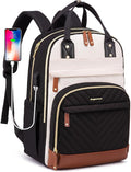 Laptop Backpack for Women Work Bookbag: 18 Inch College Backpacks with USB Charger School Book Bag Waterproof Travel Back Pack Anti-Theft Casual Bookbags for Girls Teacher Nurse Beige Black Brown