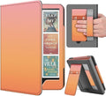 TNP Stand Case for Kindle Paperwhite 12th Generation 2024 / Kindle Colorsoft Signature Edition with Hand Strap & Card Slot - 7" PU Leather Protective Folio Cover with Auto Wake/Sleep, Pink Orange