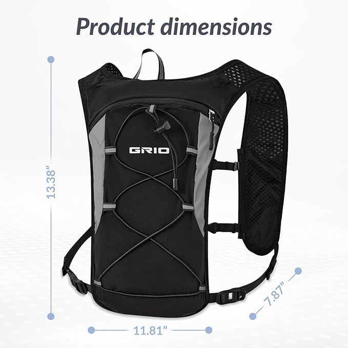 GRIO Hydration Running Vest for Women Men, Water Backpack for Hiking ,with 1.5L Water Bladder, Lightweight Breathable Reflective Hydration Pack for Marathon, Trail, Hiking, Cycling