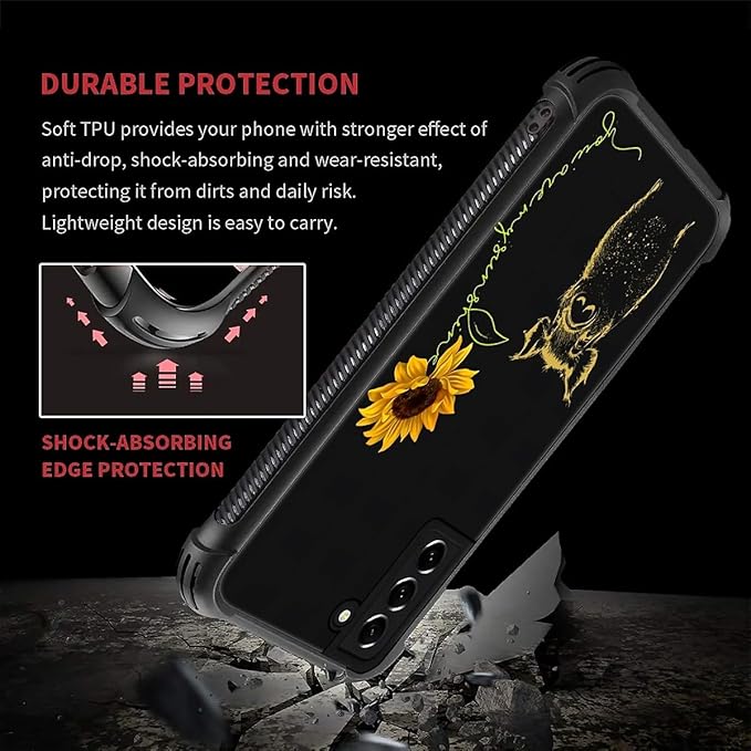 for Samsung Galaxy S21 FE Case, Pig Sunflower Yellow Sunshine Pattern Graphic Design Girl Boy Soft Silicone Hard Acrylic Shock Protection for Samsung Galaxy S21 FE