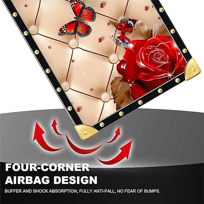 For iPhone 17 Pro Max Case Luxury Golden Decoration For Girl Women Soft TPU Shockproof Protective Hard PC Back For iPhone 17 Pro Max Crazy Pattern Shining Red Rose Butterfly Leather Background