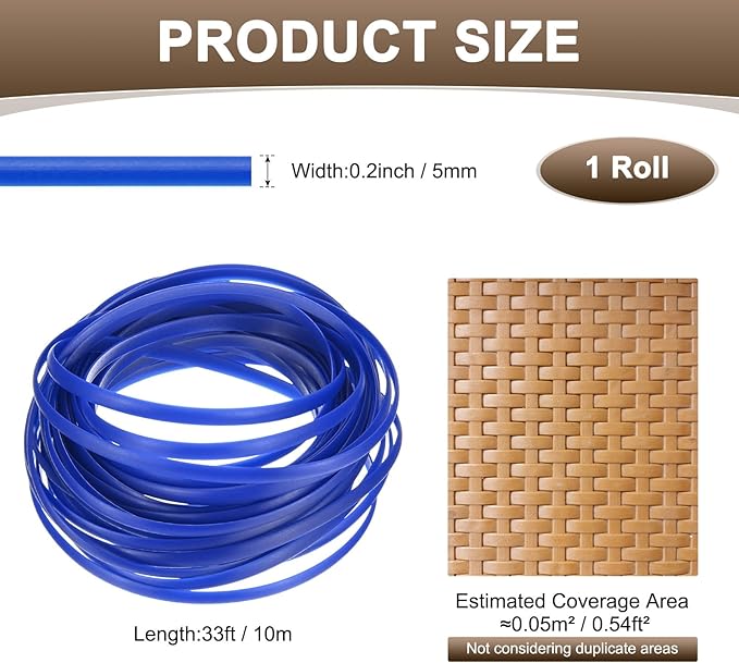 M METERXITY 1-Pack Wicker Repair Kit, 5mm x 33ft/10m Plastic Flat Rattan Replacement Supplies for Patio Furniture Repair/Basket Making/Chair Weaving, Synthetic Woven Rattan [Dark Blue]