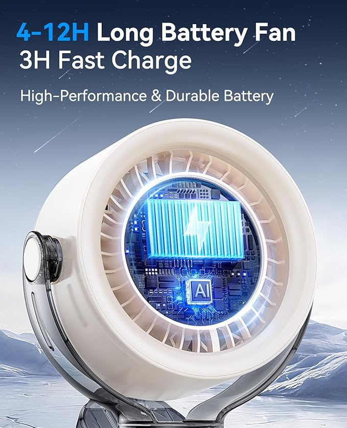KIMMOO 4000mAh Rechargeable Portable Clip on Fan-100-Speed Touch Control, LED Display, 360° Rotate Quiet Turbo Desk Fan, Small Battery Operated USB Fan for Stroller Bed Travel Camping Golf Gym (White)