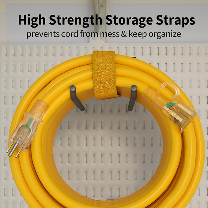 POWGRN 10 ft 12/3 Outdoor Extension Cord Waterproof Heavy Duty with Lighted Indicator End 12 Gauge 3 Prong, Flexible Cold-Resistant Long Power Cord Outside, 15Amp 1875W SJTW Yellow ETL Listed
