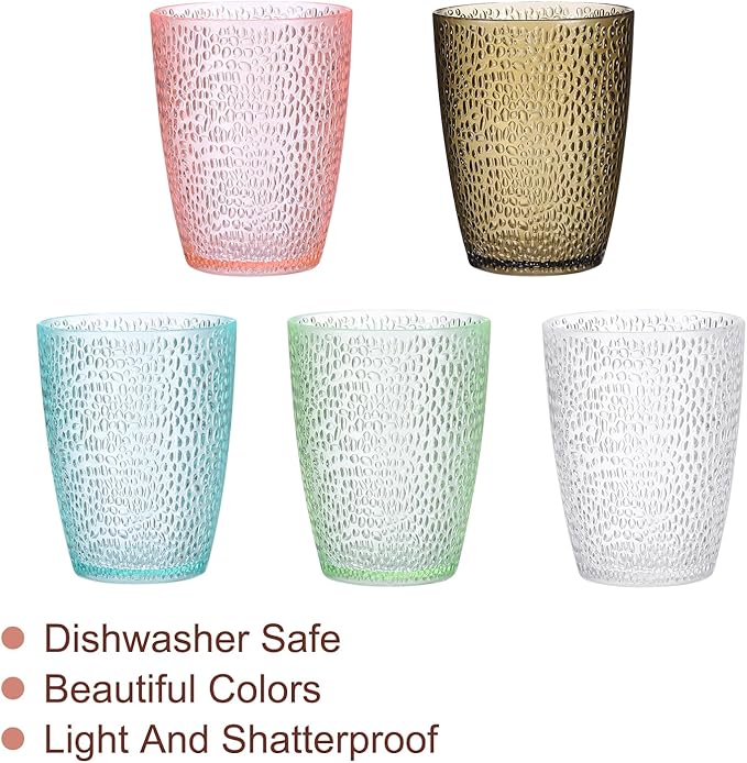 uxcell 10oz Acrylic Drinking Glasses, 4Pcs Plastic Reusable Tumblers Drinkware Unbreakable Water Glasses Cup Stackable & Dishwasher Safe for Home Outdoors Restaurant, Pink