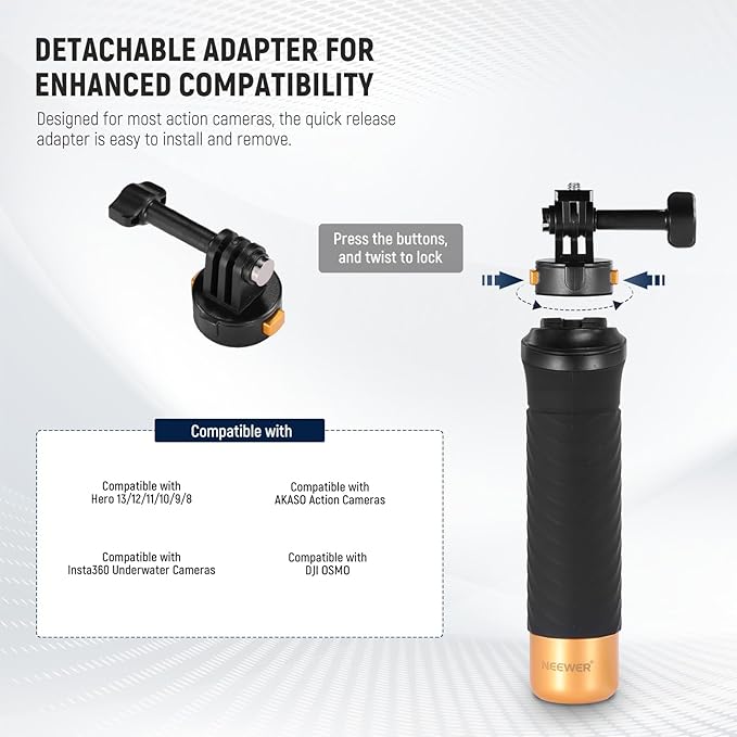 Neewer Floating Hand Grip for Action Camera with Quick Release Mount Adapter, 1/4" Screw Adapter & Wrist Strap, Underwater Handle Stick Accessories Kit Compatible with GoPro Insta360 DJI, GP23