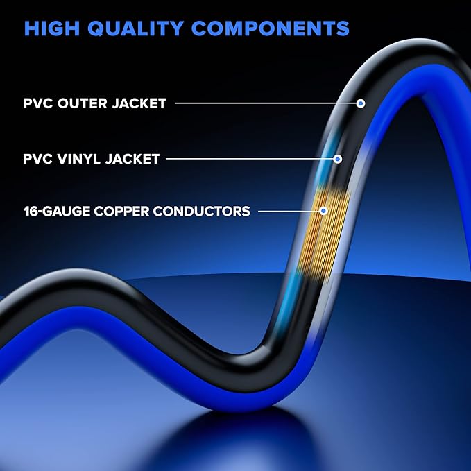 Maximm 30 Ft Black and Blue Extension Cord, Heavy Duty 3-Prong Outdoor Power Cable, ETL Listed for Contractors