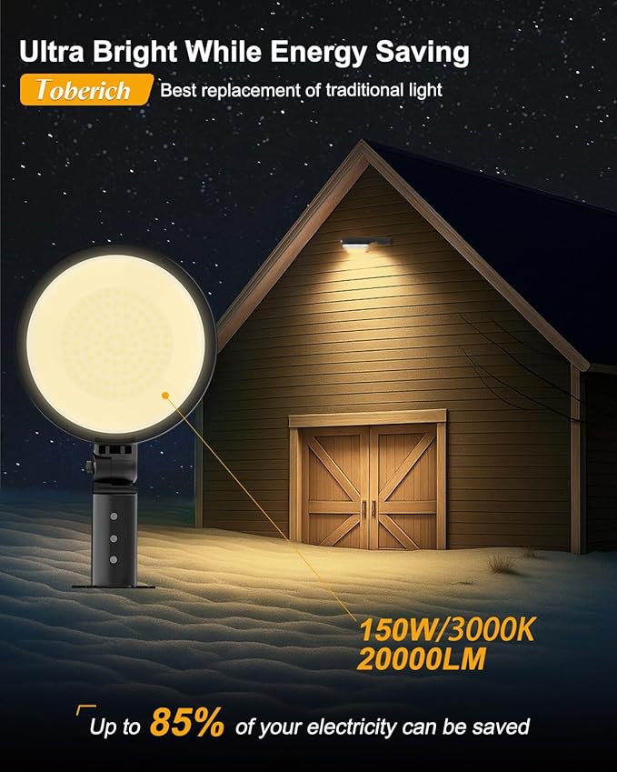 toberich LED Barn Light, 150W 20000LM Yard Area Lights Dusk to Dawn Outdoor Lighting with Photocell 3000K Warm White Adjustable Angle IP66 Waterproof Street Lights for Security/Farmhouse/Garage