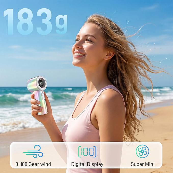 Portable Handheld Turbo Fan, Up to 12 Working Hours, 15000RPM High Speed, Personal Pocket Fan with 100 Speed, Rainbow Battery Rechargeable, Summer Essentials for Women Beach Travel Outdoor