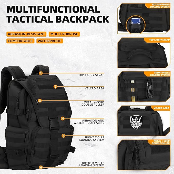 50L Military Tactical Backpack 3 Day Assault Pack Molle Daypack Hiking Backpack for Men and Women