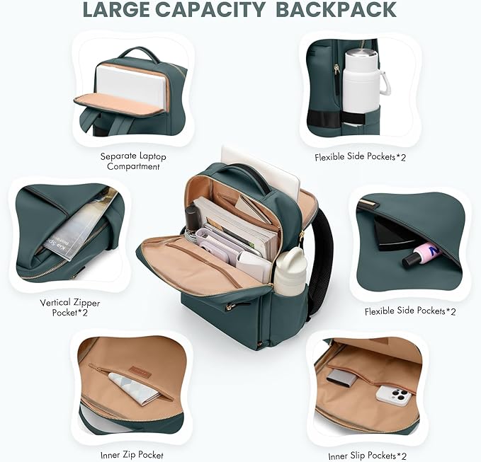 Laptop Backpack for Women, Work Business Traval Computer Backpacks with Laptop Compartment Waterproof Casual Daypack for Travel College,16Inch,DarkGreen