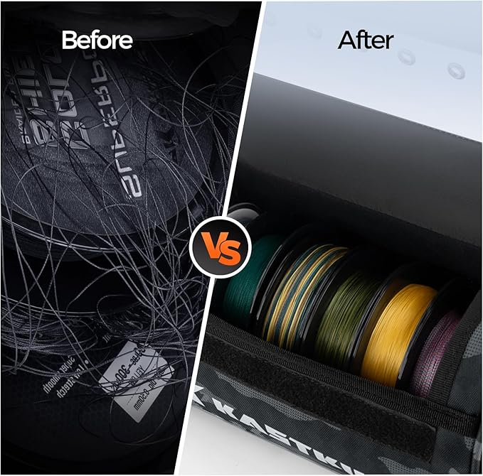 KastKing BaitSpace Line Management Bag, Fishing Line Storage Bag with Water Resistant Nylon, Clear View Window, Removable Divider, Tangle-free Leader Line Holder