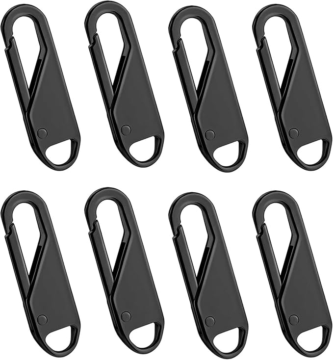 OXT 8 PCS Black Upgraded Zipper Pull, Premium Zipper Pull Replacement, Zipper Tab Tags Cord Extension Fixer for Luggage, Backpacks, Jackets, Purses, Handbags