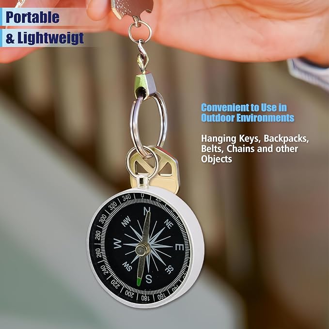 Pocket Compass, 2 Pieces Mini Compass with Key Ring, Suitable for Hiking Survival, Mountaineering Camping, Outdoor Adventure Party Navigation Tools
