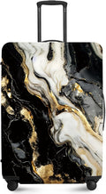ANNA QUEEN Black White Gold Marble Luggage Cover- Stretchable, Water Resistant & Durable Suitcase Protector, Universal Washable Fit for 28-30 Inch Checked Baggage