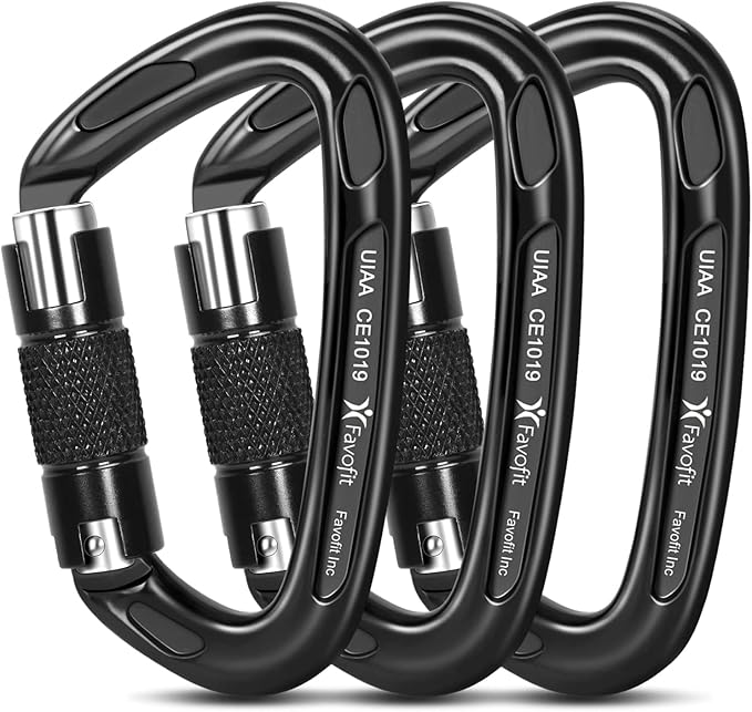 UIAA Certified 25kN-42kN Climbing Carabiners - Favofit Heavy Duty Locking Carabiner Clips with Twist or Screw Lock - Professional Rock Climbing Gear for Tree Climbing Arborist Rappelling & Rescue