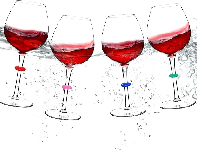 Floating Wine Glasses for Pool with Charms Tags, Shatterproof Poolside Wine Glasses, Floating Cup With Stem, Drinking Glasses for Pool, Unbreakable Wine Cup & BPA-free (16 Oz, Set of 4)