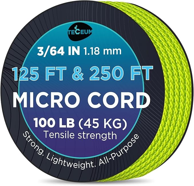 TECEUM Micro Paracord – 1.18 mm X 125 ft – Micro Utility Cord – Thin Braided Paracord Rope – Best for Crafting, DIY Projects, Fishing, Camping – Wind Chime Replacement – Survival Strong String