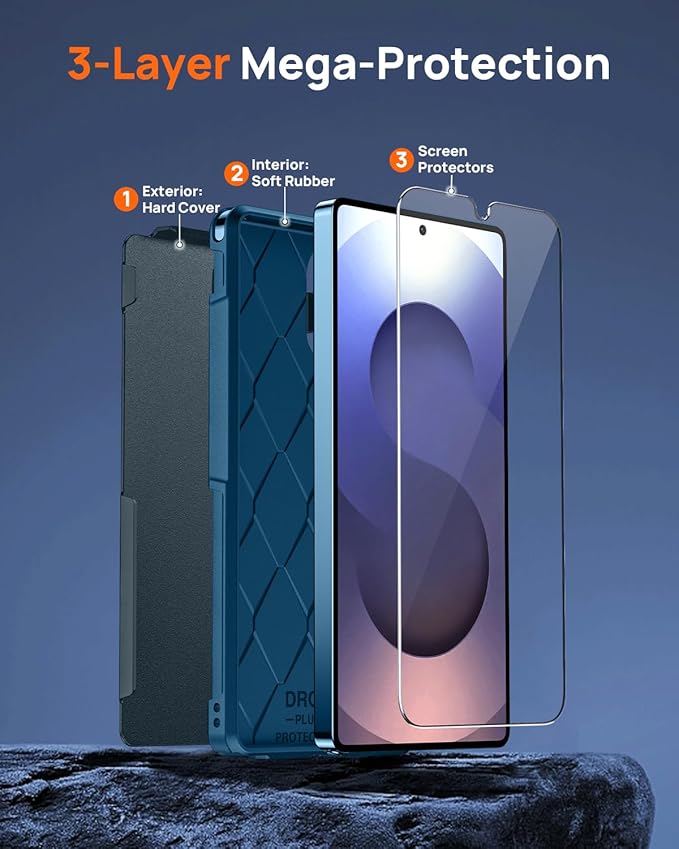 Lanhiem for Samsung Galaxy S25 Ultra Phone Case with Tempered Glass Screen Protector, Shock Absorption, Anti-Scratch Shockproof Case Cover for Samsung S25 Ultra, Navy Blue