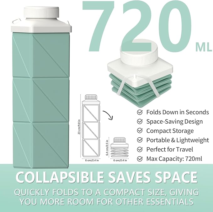 BEAUTAIL Collapsible Water Bottles 24.3oz, Foldable Travel Water Bottle, Portable & Lightweight, Leakproof & Reusable for Traveling Camping Hiking Yoga Sports Outdoor School Office