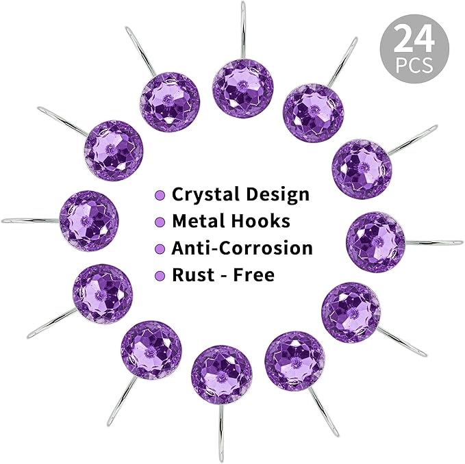 MitoVilla Purple Shower Curtain Hooks Rings, Metal Shower Hooks for Shower Curtain Liner, Purple Rust Proof Shower Rings for Curtain Accessories and Bathroom Shower Rod, 24 Pack Bathroom Set
