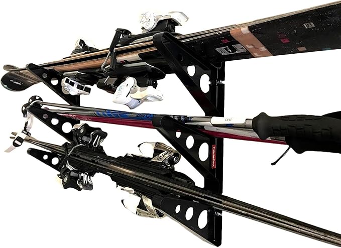 StoreYourBoard Ski Rack – Heavy-Duty Horizontal Ski Wall Mount & Snowboard Wall Mount for Garage Wall Shelving - Snowboards & Gear, Multi-Sport Skateboard Organizer - Skiing Accessories - Holds 3 Pair