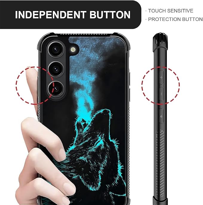 for Samsung Galaxy S23 Case, Blue Breathing Wolf Pattern Graphic Design Girl Boy Soft Silicone Hard Acrylic Shock Protection for Samsung Galaxy S23