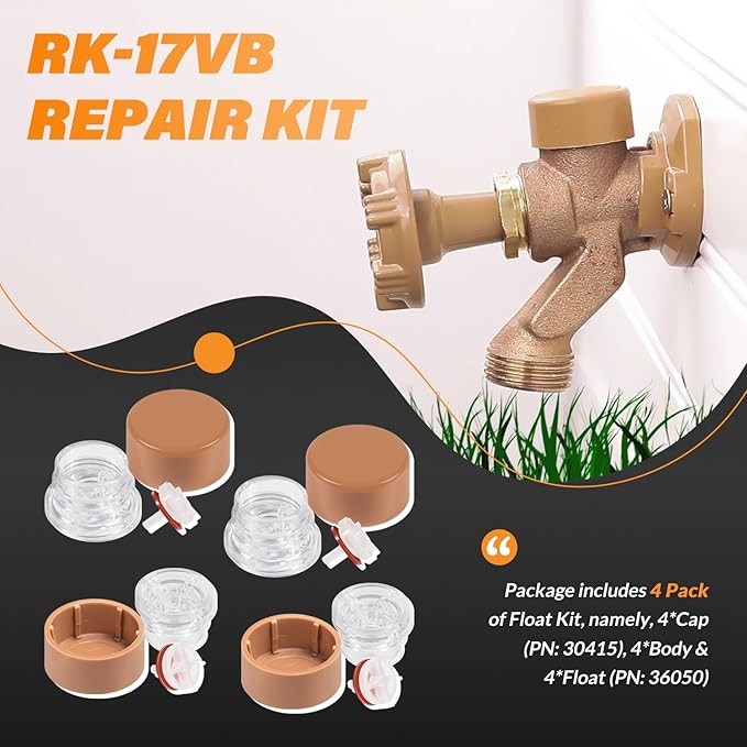 RK-17VB Vacuum Breaker Float Kit fit for Woodford Model 17, Freezeless Anti-Siphon Wall Faucet Repair Kit, 4 Pack