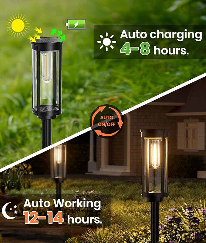 NEWMESSI 12 Pack Solar Pathway Lights Outdoor IP65 Waterproof Super Brightness Solar Powered Landscape Path Lights for Outside Walkway Driveway Garden