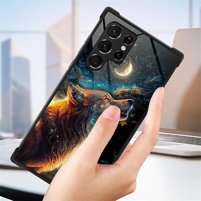 for Samsung Galaxy S22 Ultra Case, Star Cave Hungry Wolf Pattern Graphic Design Girl Boy Soft Silicone Hard Acrylic Shock Protection for Samsung Galaxy S22 Ultra