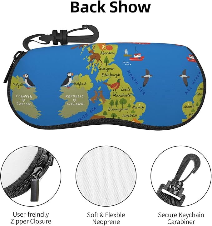YANGqing United Kingdom Map Print Light Soft Shell Glasses Case Portable & Lightweight Sunglasses Bag, Slim Travel Eyeglasses Pouch
