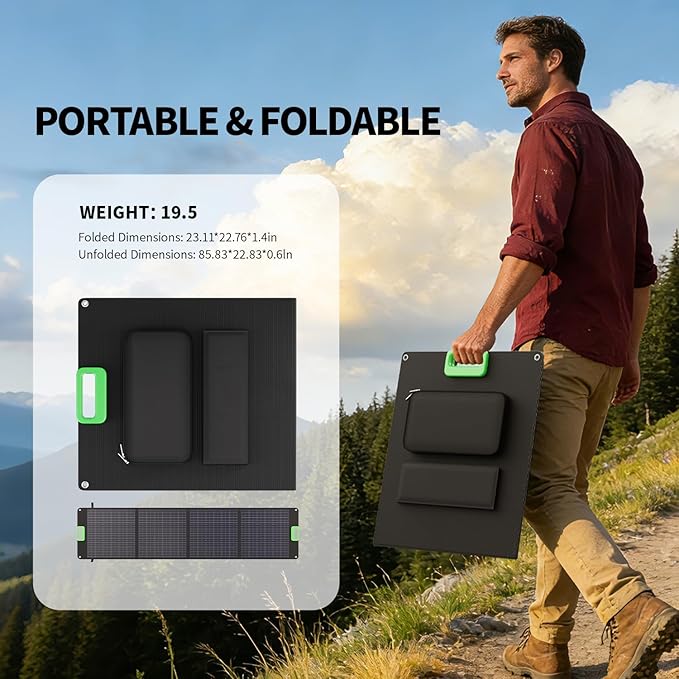 200W Portable Solar Panel for Power Station, Foldable Solar Charger w/ 4 Kickstands, IP65 Waterproof Solar Panel Kit w/DC XT60 Anderson Aviation Output for Outdoor RV Camper Blackout