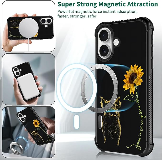 for iPhone 17 Case,for MagSafe Graphic Design for Girl Boy Soft Silicone Hard Acrylic Shock Protection Designed for iPhone 17 Pig Sunflower Yellow Sunshine Pattern