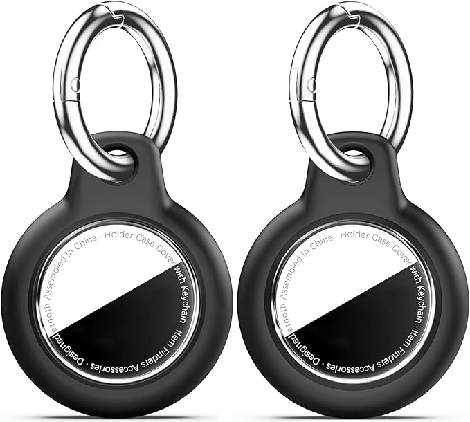 for Apple AirTag 2nd & 1st Gen,2 Pack Waterproof Case for AirTag Holder Keychain,GPS Tracker Cover for Dog,Car Key,Luggage-C1-Black+Black