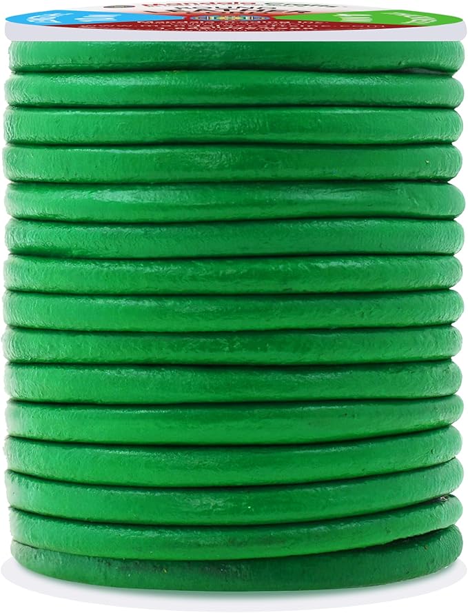 Mandala Crafts Round Genuine Green Leather Cord for Jewelry Making – 4mm Cowhide Leather Rope String Lace for Kumihimo – 11 Yards Cowhide Craft Cording Spool