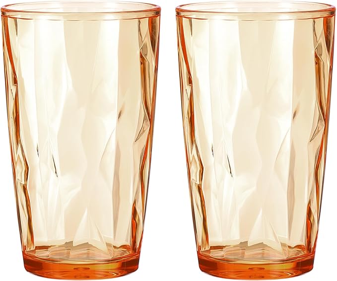 uxcell 17oz Acrylic Drinking Glasses, 2Pcs Plastic Reusable Tumblers Drinkware Unbreakable Water Glasses Cups Stackable & Dishwasher Safe for Home Outdoors Restaurant, Orange