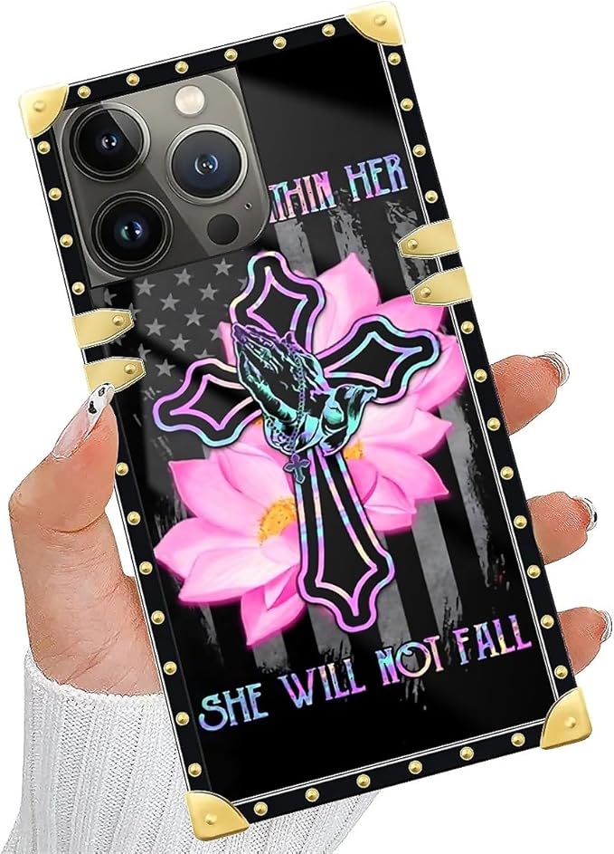 Compatible with iPhone 14 Pro Case, Praying Cross Hands Luxury Golden Decoration for Girl Women Soft TPU Shockproof Protective Hard PC Back for iPhone 14 Pro
