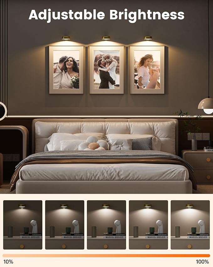 Picture Lights for Wall,Wireless 2000mAh Rechargeable Magnetic LED Puck Lights with Remote,3 Color Temps and 12 RGB,Dimming & Timer,Art Frame Light for Painting Display,Photos,Wall Decor(6 Pack)