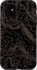 Topography Black & Brown Abstract Pattern Topographic Map Case for iPhone 11